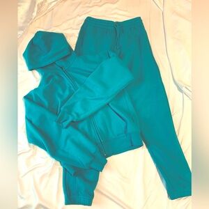 Aritzia TNA Cozy Fleece Zip Hoodie & Sweatpants, S, Teal